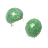  Sweet & Happy Girl\'s Store 12x16mm Oval gef?rbt gr¨¹n Jade Beads Silber Hebel Zur¨¹ck Band-Bolzen-Ohrring-