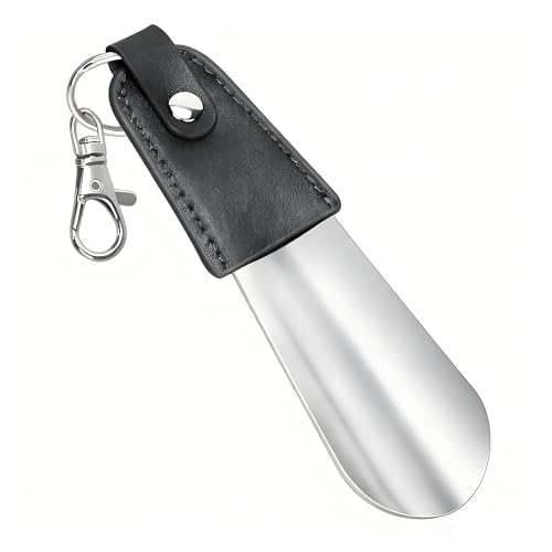 Metal, Small Shoehorn Travel Size For Man, 5 Inch Mini Shoehorn Key Chain Shoe Helper For Kids Women Seniors(black)