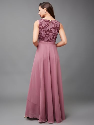 Image of Miss Chase Women's Round Neck Sleeveless Floral Lace Fit & Flare Maxi Dress