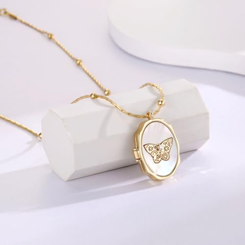 MANBU Gold Locket Necklace for Women Butterfly Cupid Oval-Shaped Locket Pendant Holds Pictures Photos Locket Jewelry Gifts for Loved One4