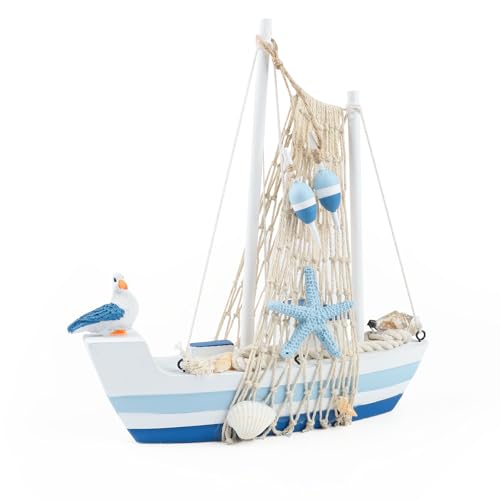 Meching Mini Sailboat Model Decoration Wooden Sailing Boat Home Decor Set Nautical Decoration Sailing Boat Ornaments Sailboat Models for Bedroom Office Bathroom Desktop Decoration(Middle)