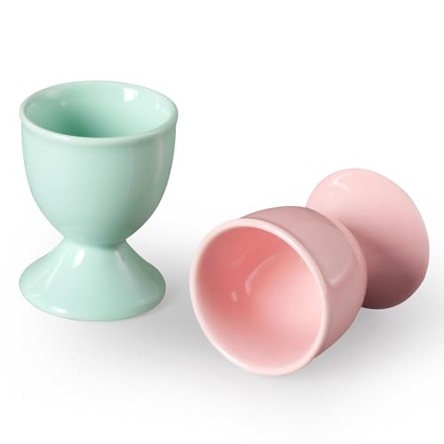 Image of Cinf Ceramic Egg Cup Set, 2 Pack, Macaron Boiled Egg Holders for Breakfast