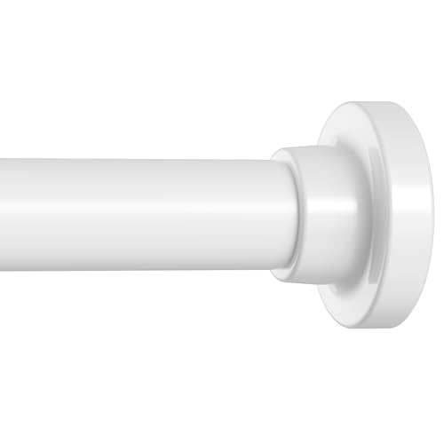 Image of Long Tension Curtain Rod 40-113inch White Shower Curtain Rods no Drilling Adjustable Tension Rod for Windows,Shower,Patio,Doorway,Heavy Duty Spring Rods Diameter 1.26inch