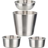 SUPVOX Juego de 4 Piezas de Platos para Salsa y Tazones para Mojar en Acero Inoxidable 304, Capacidad 60ml/80ml/95ml/380ml, Apto para Suministros de Restaurantes y Uso Doméstico,