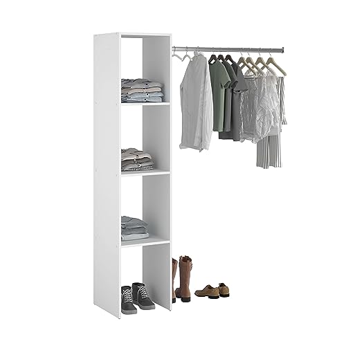Miroytengo Vestidor Modular Abierto Custom para Dormitorio en Color Blanco Incluye Modulo F + G con 7 Estantes, 2 Cajones y 2 Barra 176x200 cm