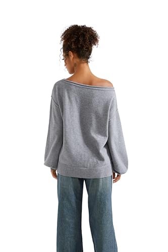 SUUKSESS Women Off The Shoulder Fall Sweaters Long Sleeve Boat Neck Oversized Pullover Sweater Tops