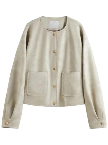 Veste courte en cuir synthétique femme chic à col rond