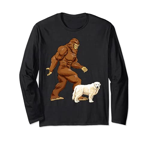 Funny Bigfoot Walking Great Pyrenee Sasquatch Dog Long Sleeve T-Shirt, Black