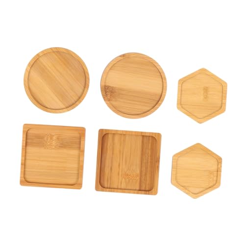 TOGEVAL 6個 多肉植物用竹製受け皿点 小六角 中四角 中丸 環境配慮型プランタートレイ 花盆ホルダー 滑らか底面 傷防止収納トレー兼用