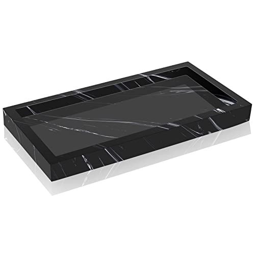 Vanity Tray, Mini Bathroom Vanity Tray Resin Marble Tray Organizer Vanity Cosmetic Organizer Jewelry Ring Dish Holder for Towel/Plant/Jewelry, Ink Black