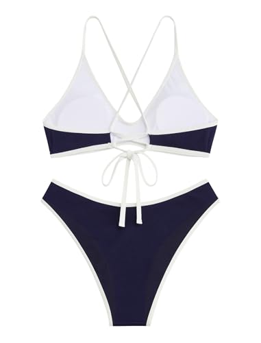 Image of ZAFUL Women's Tie Back Padded High Cut Bralette Bikini Set Two Piece Swimsuit