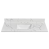 EQLOO 48 Inch Quartz Vanity Sink Top, Bathroom Vanity Top with Undermount Rectangular Middle Sink and 4' Height Backsplash, Pre-Drilled 8 Inch Faucet Hole Spread Vanity Top, Calacatta Luna