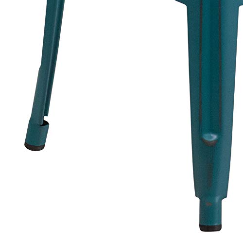 Emma + Oliver Commercial 30" H Backless Distressed Blue-Teal Metal Indoor-Outdoor Barstool #TOP5