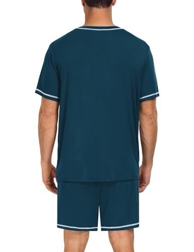 Image of SWOMOG Mens Pajamas Set Summer Sleepwear Short Sleeve Pjs Set Soft 2 Piece Lounge Set Comfy Loungewear with Pockets