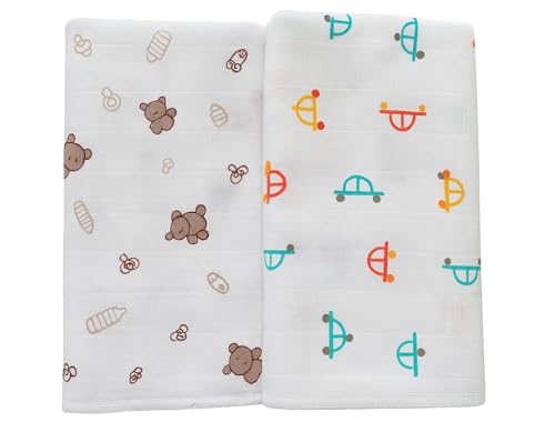 Image of Muslin Cotton Soft Baby Bath Towel,Swaddle,Medium Size (75CM*100CM),Premium Muslin Burp Cloth for Baby,Newborn Single Layer Kids Boys and Girls (Pack of 2) White