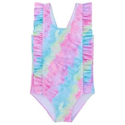 ALISISTER Toddler Little Girl Swimsuit Ruffle Bathing Suit One Piece Swimwear, Pink Tie Dye, 3-4 Years Cover