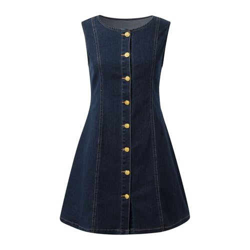 Robe en jean sans manches boutonnée coupe mi-longue ajustée - 5