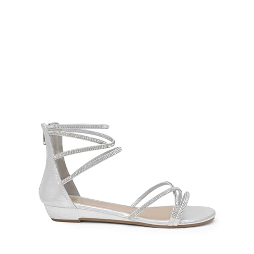 DREAM PAIRS Women's Ankle Strap Flat Sandals Summer Dressy Strappy Gladiator Rhinestones Sandals3