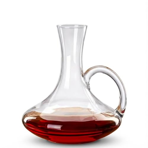 Decanter per Vino Rosso in Cristallo, Bicchiere per Laerazione del vino con Manico, Caraffa Vino in Vetro Trasparente, Decantatore Areatore per Rosso di Design, Design a Base Larga 1,5 Litri