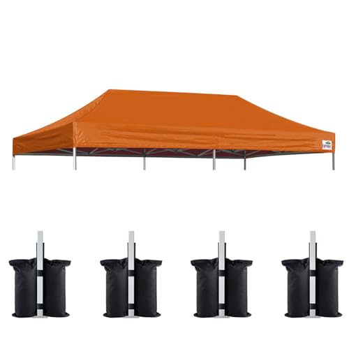 Image of Eurmax USA 10x20 Pop Up Canopy Replacement Top,Universal Instant Canopy Cover ONLY,Heavy Duty UPF 50+ UV Protection,Water & Wind Resistant Tarp,30+ Colors,Bonus 4 Sand Bags (Pumpkin Orange)