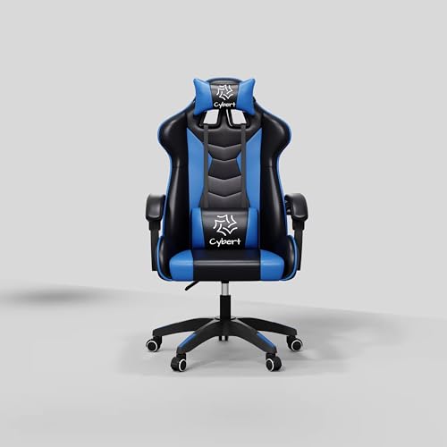 Cybert Sedia da Gaming Gamer Poltrona da Ufficio Scrivania Girevole Braccioli Design Ergonomico Supporto Lombare Meccanismo di Inclinazione Nero-Rosso (Nero/blu)