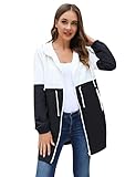 ☔☔【Moda & Práctico】: Diseño integrado de ropa y sombreros, ligero y plegable, equipado con bolsas de almacenamiento, fácil de transportar. La gabardina impermeable para mujer tiene un aspecto moderno y está especialmente diseñada para la figura femenina. Este impermeable se puede combinar con cualquier ropa.