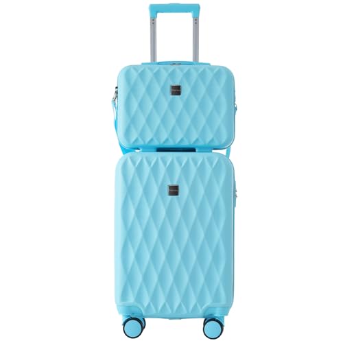 Kofferset 2-delig, bagage met cosmeticatas, harde koffer middelgroot, beautycase, handbagage 4 wielen, ABS-materiaal, TSA-slot, reiskoffer, koffer, trolleys, harde schaal, koffersets, blauw, Kofferset - Image 4