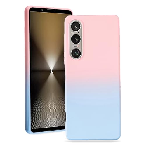 【 Agaiy 】SONY Xperia 1 VII 対応 ケース グラデーションカバー 薄型 柔軟 軽量 ソニー エクスペリア1 vii スマホ保護カバー マット質感 全面保護 耐衝撃 TPU 1 viiケース (ピーチ/サファイア)