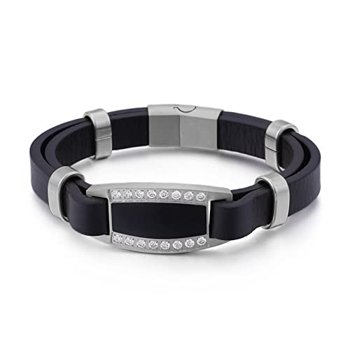 Bracelet silicone personnalisé garçon double couche, bijou acier magnétique de 22 cm avec zirconium