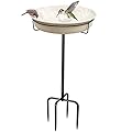 28In Freestanding Birdbaths Bowl Outdoor, Free Standing Garden Bird Bath Bird Feeder Bowl with Metal Stake, Detachable Decoration Spa Birdfeeder for Garden Patio Yard Lawn, 4 Spiky Feet (White)