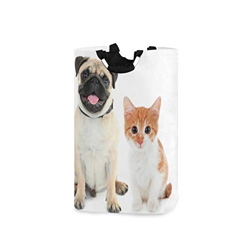 Wäschesammler Wäschekorb Faltbarer Aufbewahrungskorb,Mops Kätzchen und Welpe Fotodruck,Wäschesack - Wäschekörbe - Laundry Baskets