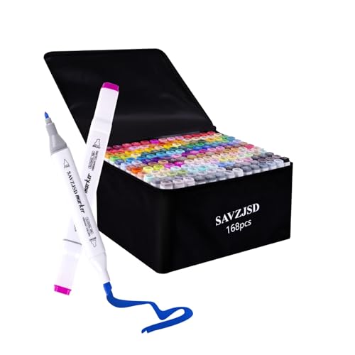 SAVZJSD 168 Colors Alcohol Markers Dual Tip Markers for Artists or Adults in Coloring Painting(Fine & Broad)
