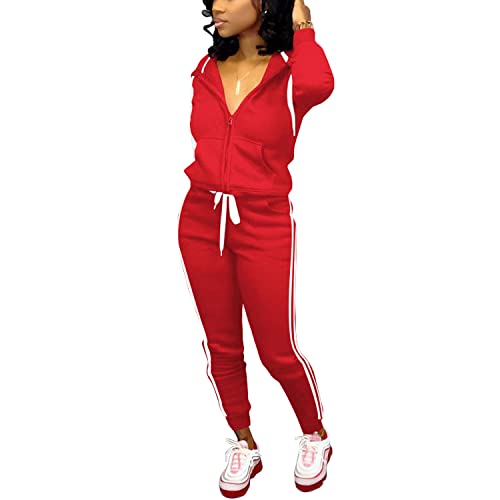 Two Piece Outfits For Women Casual Tracksuit Hoodie Jogging Suits Long Sleeve Sweatsuit Pants Sets Big Red Xl #TOP2