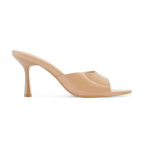MAIJED Peep Toe High Heel Mules for Women Slip On Backless Open Toe Heeled Sadnals Mules Summer Dress Shoes Beige US11 by MAIJED - Used condition - Image 3