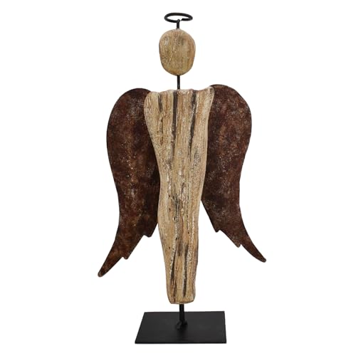 Aecipl Wood & Iron Angel Statue, Tabletop Decorative Praying Sculpture, Table Centerpiece, Angels Figurine, Shelf Decoration, Guardian Angel Memorial Gifts (Small),