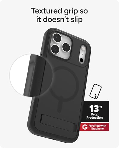 Image of ZAGG Sedona Snap Case with Kickstand for iPhone 17 Pro Max - Pitch Black, Drop Protection (13ft /4m), Multi-Layer Protection, with Camera Button, MagSafe Phone Case with Impact-Absorbing Bumpers