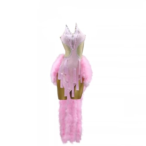 ONUYGCFH Backless Latin Dance Dresses Women's Ballroom Cha Cha Feather Clothing Professional Competition Dancewear for Samba,Pink,L