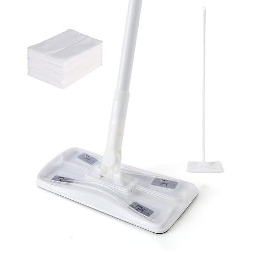 CLEANHOME Speed Mop, Clip-on Panel with 10 Wetable Dry Cloth Heads (6in x 10in) - 47.25in Threaded Attachment Pole - Front & Rear 180° Swivel Cleaning Paths