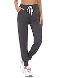 Nieery Pyjamahose Damen Baumwolle Schlafanzughose Lang Jogginghose Sporthose Sweatpants Freizeithose Hausanzug Nachtwäsche Dunkelgrau XXL Stil 2