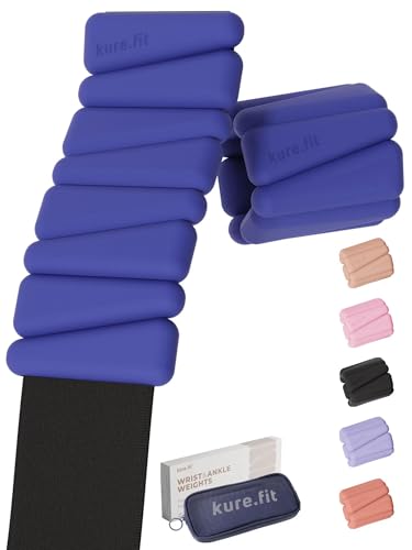 kure.fit Weighted Bangles | Adjustable Wrist and Ankle Weights for Women 1LB Each (Set of 2) | Ankle Weights for Yoga, Pilates & Walking | Leg & Arm Weights for Men | Home & Gym Workouts | Blue