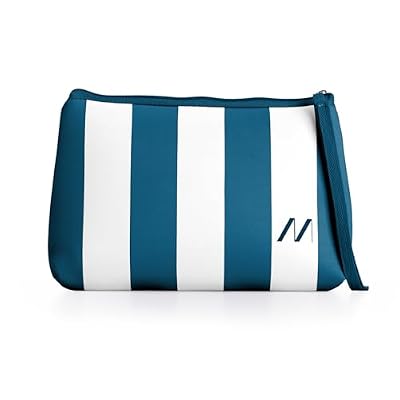 Muitomas Pochette da Donna in Neoprene a Strisce, Borsa da Donna con Chiusura Zip e Laccio Polso, 24 x 16 x 6, Colore Blu Ottanio