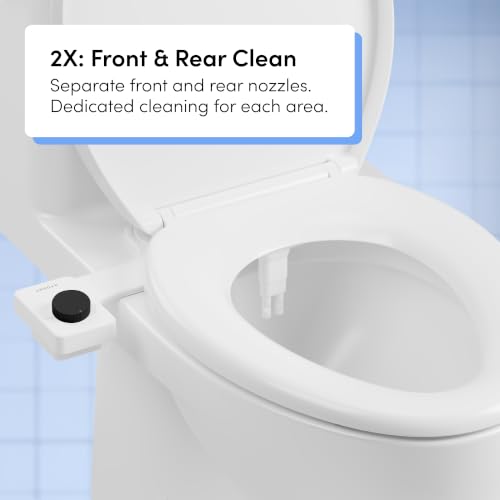 Image of TUSHY NEW Fresh Dual Nozzle Cool Water Bidet: Ultra Slim Toilet Seat Attachment with Luxury 2 in 1 Front & Rear, Self-Cleaning, 180º Clean, (DIY Install, 10 Minutes), Non-Electric, Matte Black Knob