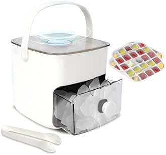 Ice Cube Tray with Lid & Bin Ice Maker for Freezer Ice Trays Ice Container- Ice Molds for Whiskey, Cocktail, Coffee Drinks, Beer with Ice Tongs Kitchen Gadgets Tools (White)