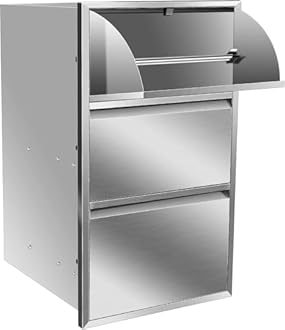 Outdoor Kitchen Drawer Single BBQ Drawer Stainless Steel BBQ Access Drawer with Handles, Flush Mount Storage Enclosed Cabinets Horizontal BBQ Island Drawers,17W X 30H X 21D Inch