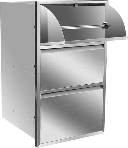 Outdoor Kitchen Drawer Single BBQ Drawer Stainless Steel BBQ Access Drawer with Handles, Flush Mount Storage Enclosed Cabinets Horizontal BBQ Island Drawers,17W X 30H X 21D Inch