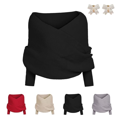 Women's Multifunctional Knitted Cable Wrap Scarf with Sleeves