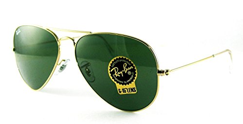 Ray-Ban RB3025 Classic Aviator Sunglasses Gold/Crystal Green (L0205) RB 3025 58mm