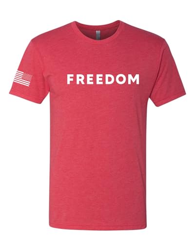 Freedom Shirt – Simple Freedom Text T Shirt for Men & Women Patriotic American Pride USA Flag Mens Premium Tri Blend T-Shirt, Vintage Red, Medium