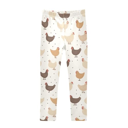 Wusikd Chickens Beige Girls' Leggings Toddler Doodles Brown Kids Yoga Pants Dance Active Tights 4T