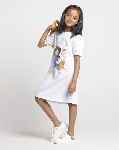 Image of T2F Girls Cotton Printed Regular Fit Puffed Sleeve Knee Length Nightgown (Pack of 3)